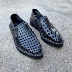 T.U.K. Black Pointed Perforated Slip On Creepers
